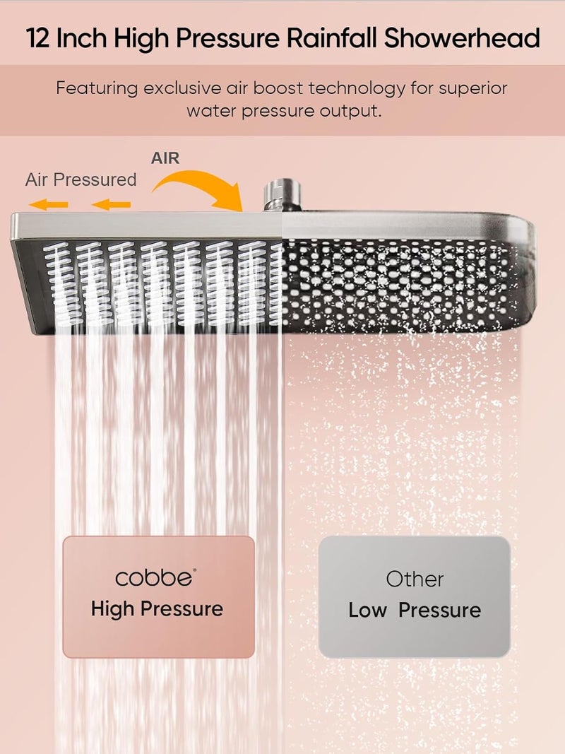 Cobbe 11.8 Inch Rain Shower Head with 6 Modes Handheld Water Spray，High Pressure Showerhead Combo with 11 Inch Adjustable Extension Arm, Brushed Nickel - Image 2